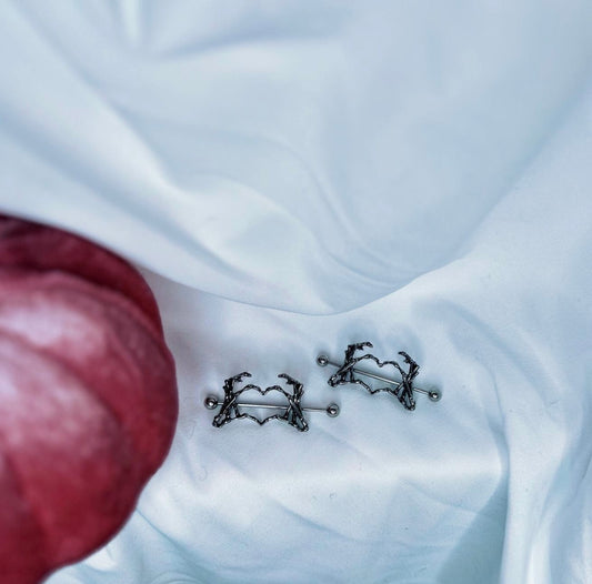 Hand heart nipple rings