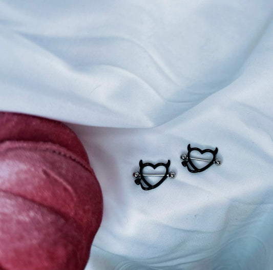 Black heart nipple rings